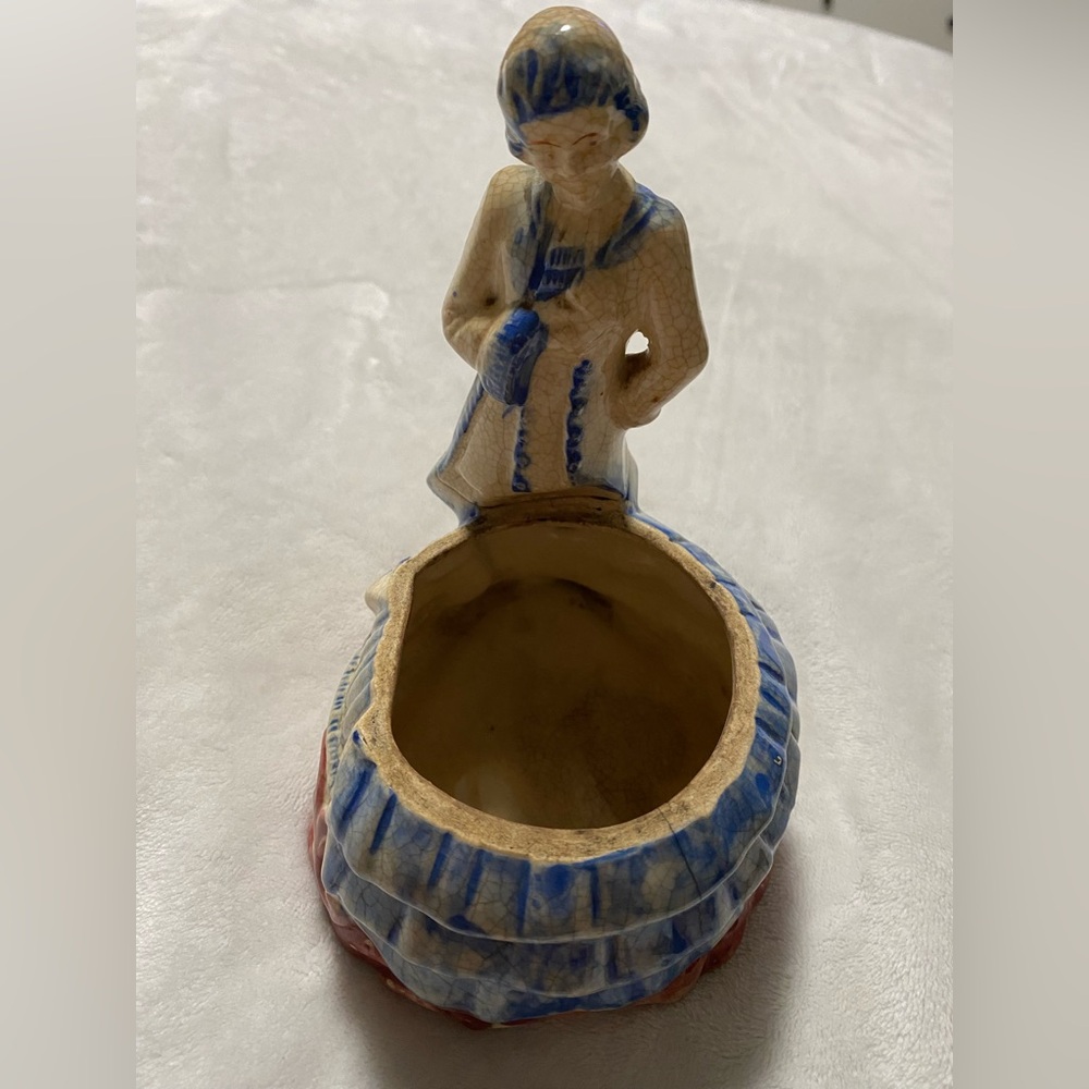 VTG Ceramic Victorian Boy Planter 1934 Japan Powder Jar Figurine Missing Lid